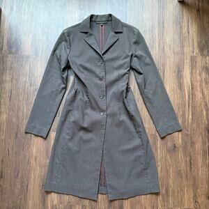 Vintage 90s Brown Longline Blazer Dress Coat Button Front Size 4